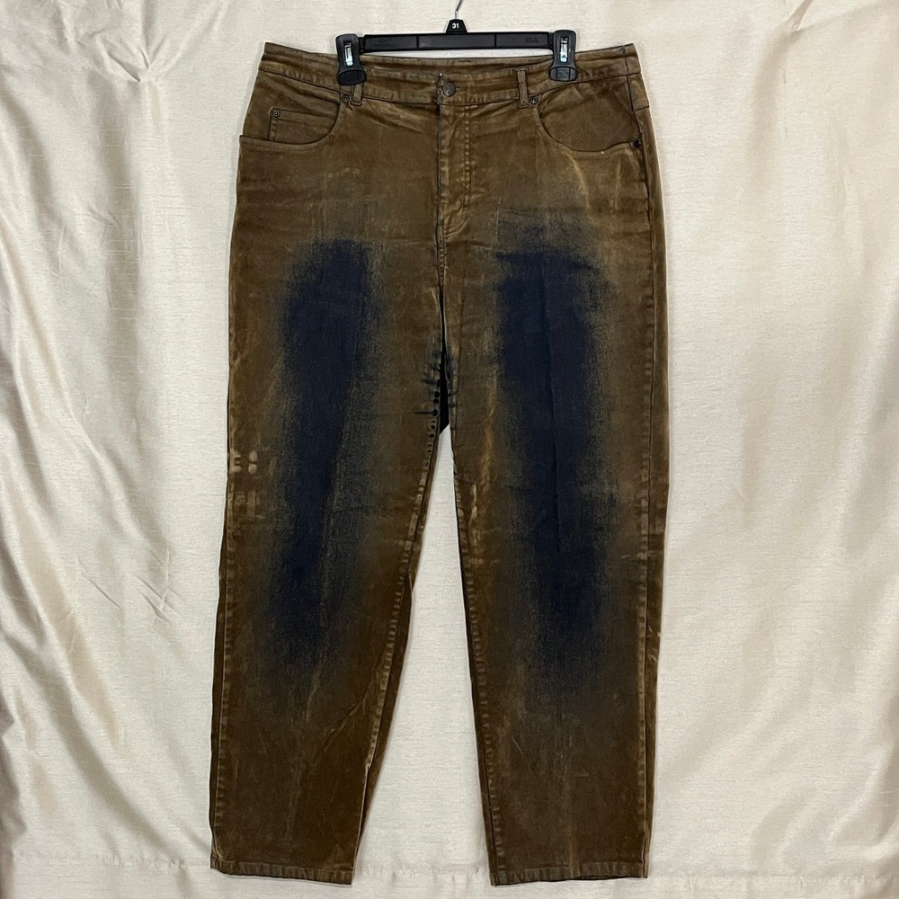 Sigrid Olsen SO Blue Women's‎ 14W Brown Black Distressed Velvet Pants Y2K Grunge